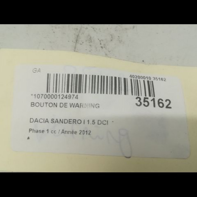 Bouton de warning occasion DACIA SANDERO I Phase 1 06-2008->10-2012 1.5 DCI 90ch 252905315R 3