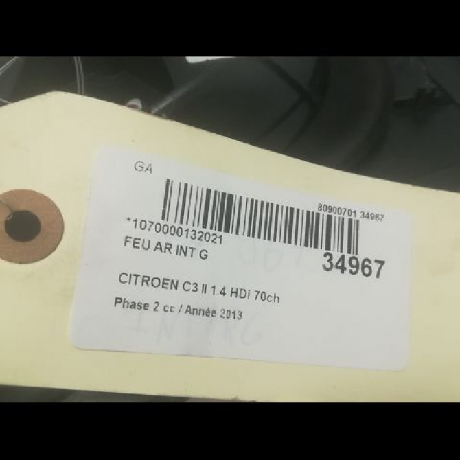 Feu arrière interieur gauche occasion CITROEN C3 II Phase 2 03-2013->12-2016 1.4 HDi 70ch 9803934380 3