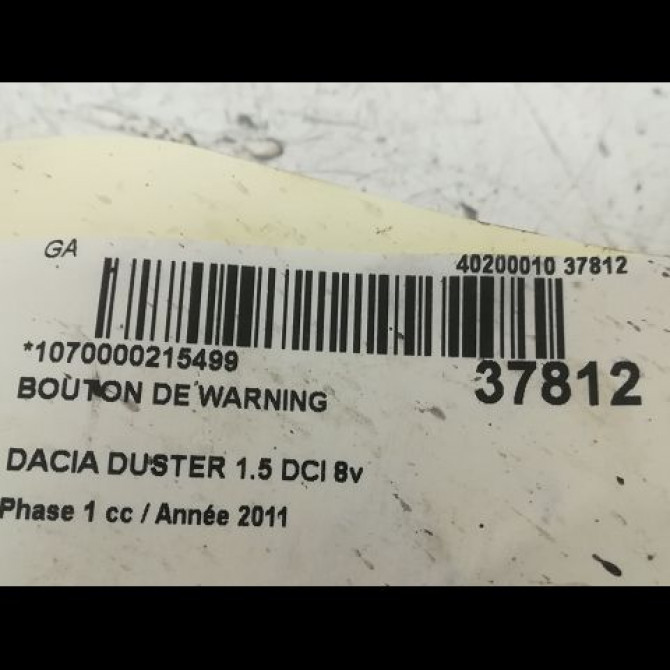 Bouton de warning occasion DACIA DUSTER Phase 1 03-2010->12-2013 1.5 DCI 8v 110ch 252905315R 3