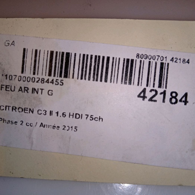 Feu arrière interieur gauche occasion CITROEN C3 II Phase 2 03-2013->12-2016 1.6 HDI 75ch 9803934380 4