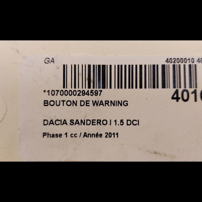 Bouton de warning occasion DACIA SANDERO I Phase 1 06-2008->10-2012 1.5 DCI 75ch 252905315R 3