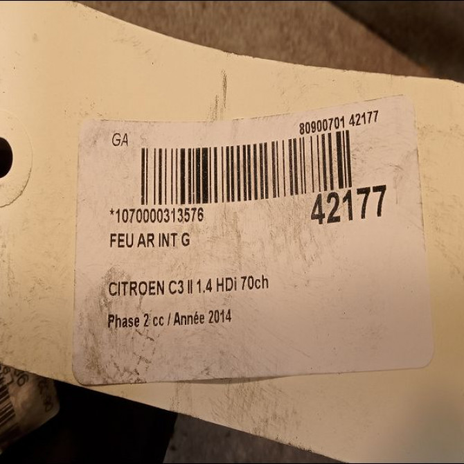 Feu arrière interieur gauche occasion CITROEN C3 II Phase 2 03-2013->12-2016 1.4 HDi 70ch 9803934380 3