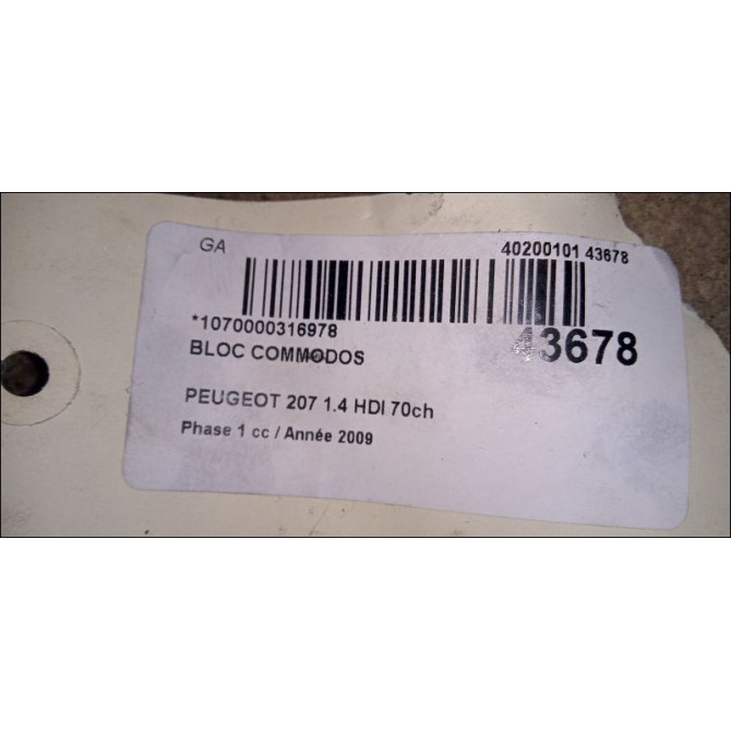 Bloc commodos occasion PEUGEOT 207 Phase 1 04-2006->06-2013 1.4 HDI 70ch 6242SJ 4