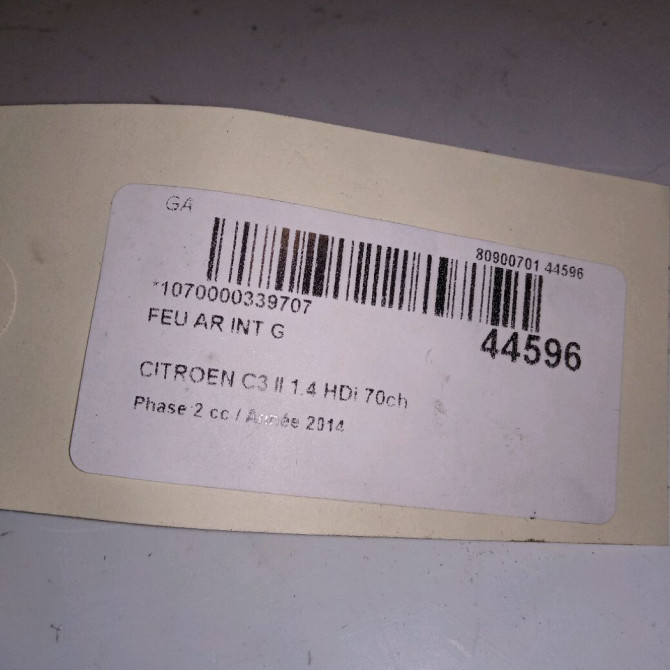 Feu arrière interieur gauche occasion CITROEN C3 II Phase 2 03-2013->12-2016 1.4 HDi 70ch 9803934380 3