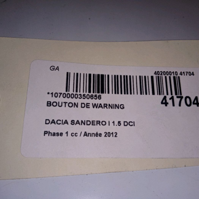 Bouton de warning occasion DACIA SANDERO I Phase 1 06-2008->10-2012 1.5 DCI 90ch 252905315R 3