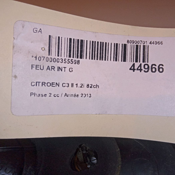 Feu arrière interieur gauche occasion CITROEN C3 II Phase 2 03-2013->12-2016 1.2i 82ch 9803934380 4