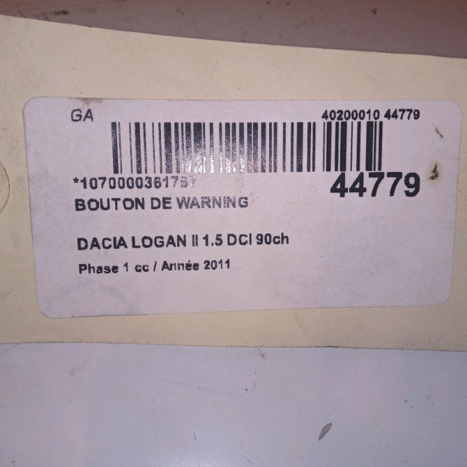 Bouton de warning occasion DACIA LOGAN I Phase 2 MVC 10-2008->01-2013 252905315R 4
