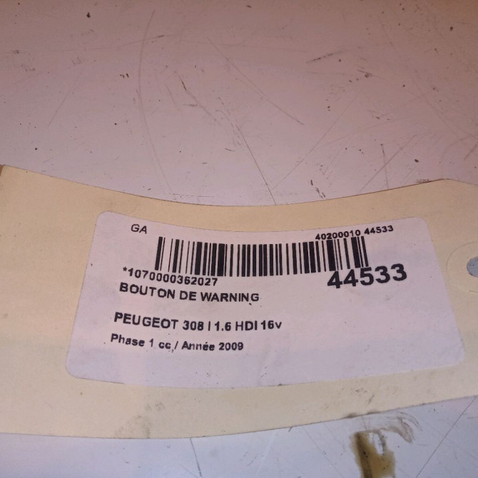 Bouton de warning occasion PEUGEOT 308 I Phase 1 09-2007->03-2011 1.6 HDI 16v 90ch 4