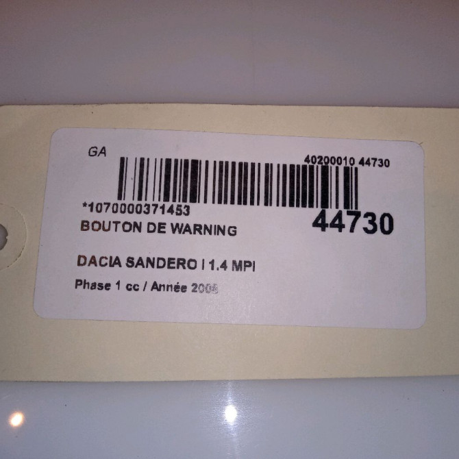 Bouton de warning occasion DACIA SANDERO I Phase 1 06-2008->10-2012 1.4 MPI 75ch 252905315R 4