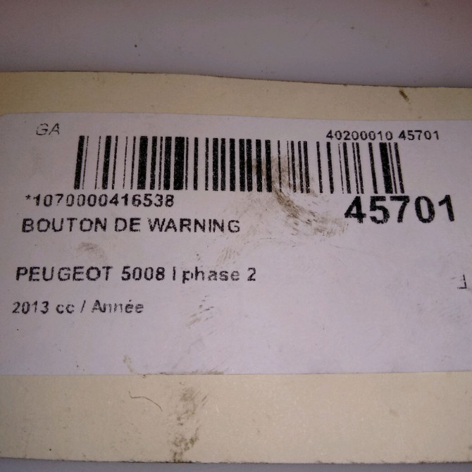 Bouton de warning occasion PEUGEOT 5008 I phase 2 09-2013->... 96652441ZD 5