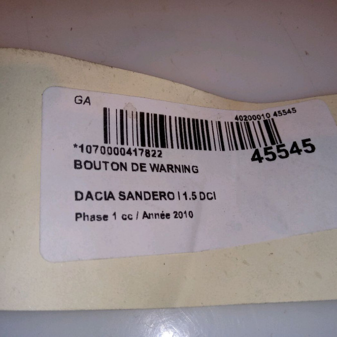Bouton de warning occasion DACIA SANDERO I Phase 1 06-2008->10-2012 1.5 DCI 85ch 252905315R 4