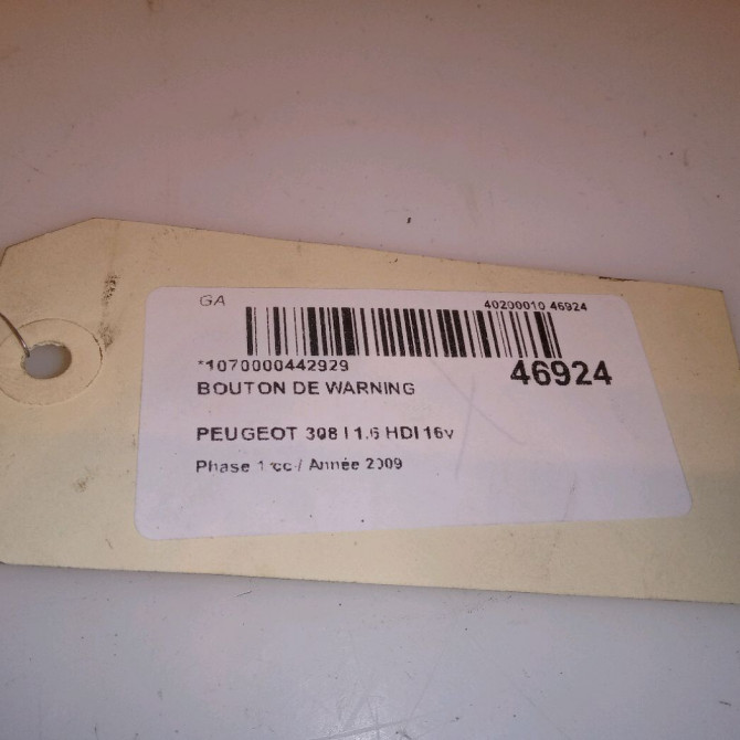 Bouton de warning occasion PEUGEOT 308 I Phase 1 09-2007->03-2011 1.6 HDI 16v 110ch 4