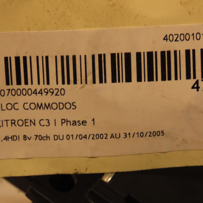 Bloc commodos occasion CITROEN C3 I Phase 1 04-2002->10-2005 1.4HDI 8v 70ch 6239VL 4