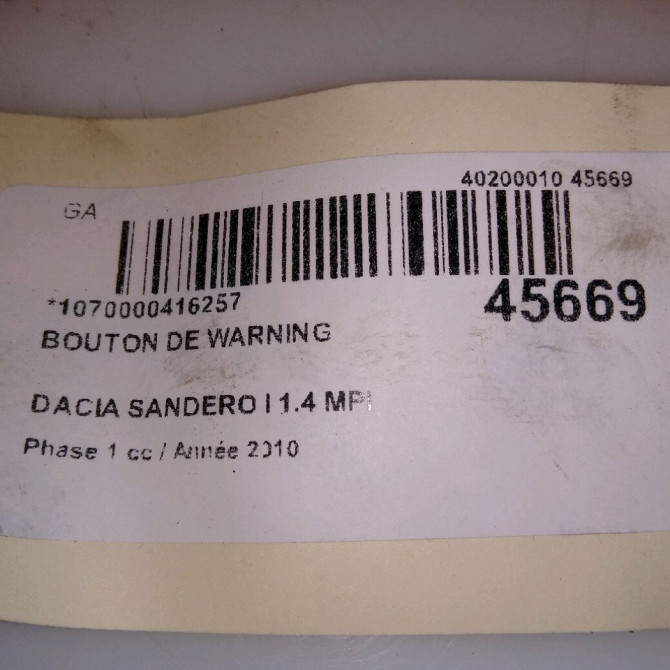 Bouton de warning occasion DACIA SANDERO I Phase 1 06-2008->10-2012 1.4 MPI 75ch 252905315R 5