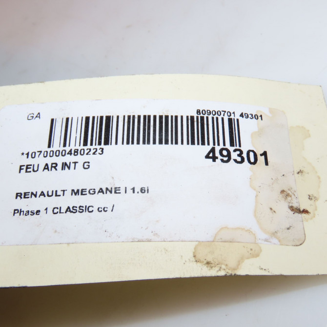 Feu arrière interieur gauche occasion RENAULT MEGANE I Phase 1 04-1995->04-1999 1.6i 90ch 7701042632 4