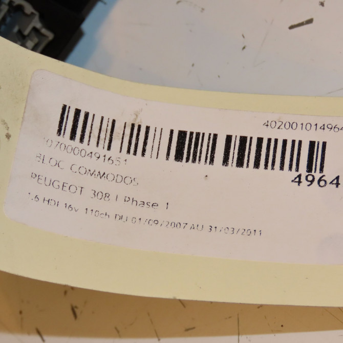 Bloc commodos occasion PEUGEOT 308 I Phase 1 09-2007->03-2011 1.6 HDI 16v 110ch 6242RC 4