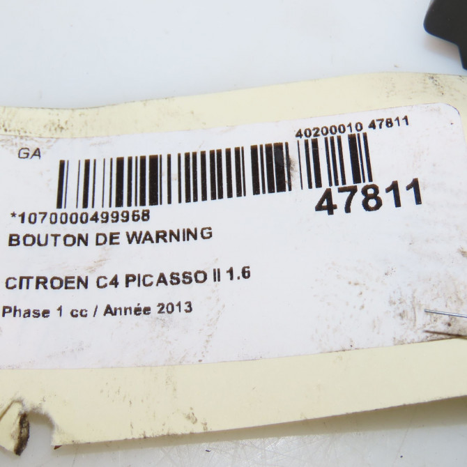 Bouton de warning occasion CITROEN C4 PICASSO II Phase 1 04-2013->... 1.6 e-HDi 8v 115ch 3