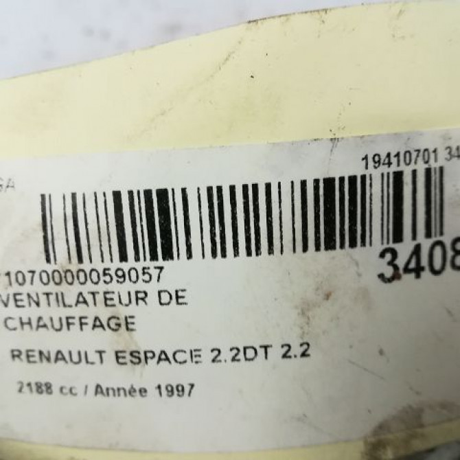 Ventilateur de chauffage occasion RENAULT ESPACE III Phase 1 12-1996->09-2002 2.2 DT 3