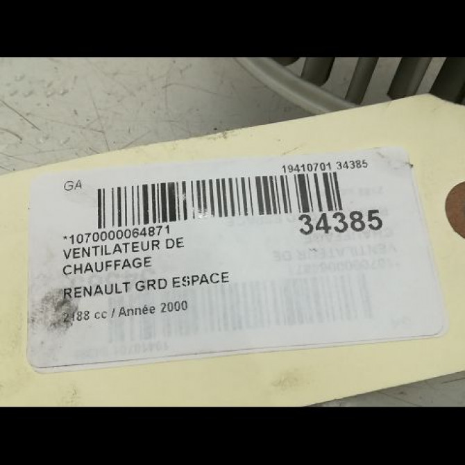 Ventilateur de chauffage occasion RENAULT ESPACE III Phase 1 12-1996->09-2002 2.2 DT 3