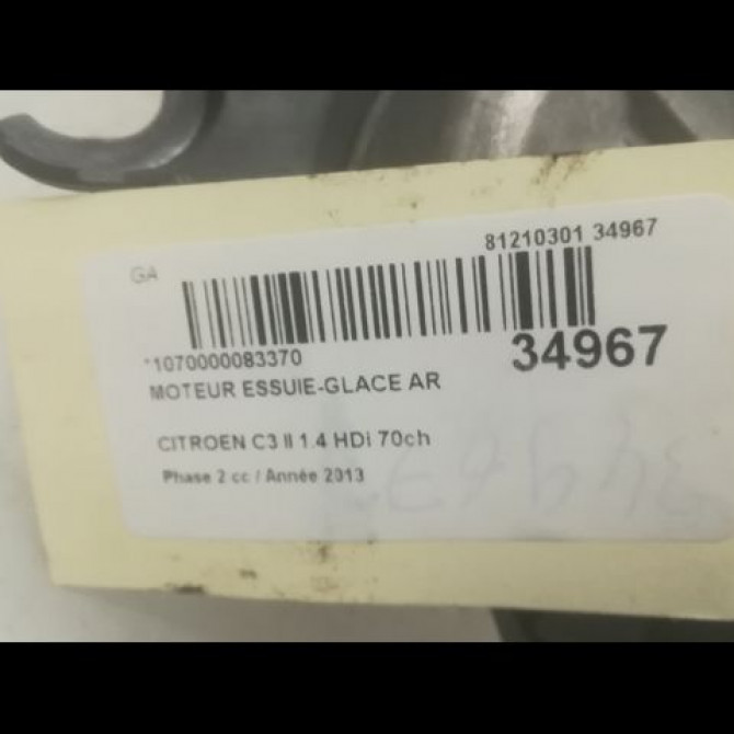 Moteur essuie-glace arrière occasion CITROEN C3 II Phase 2 03-2013->12-2016 1.4 HDi 70ch 6405QJ 3