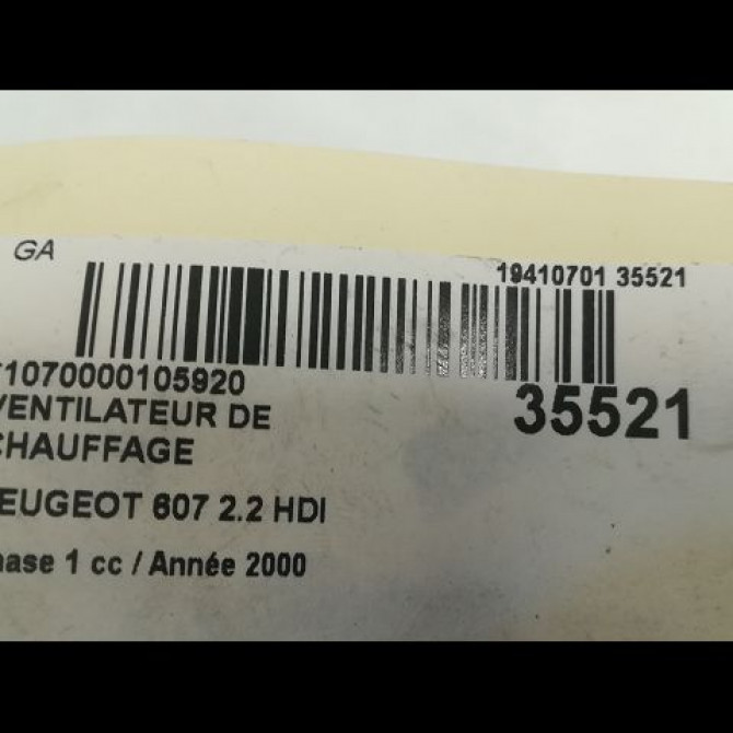 Ventilateur de chauffage occasion PEUGEOT 607 Phase 1 11-1999->09-2004 2.2 HDI 6441K9 3