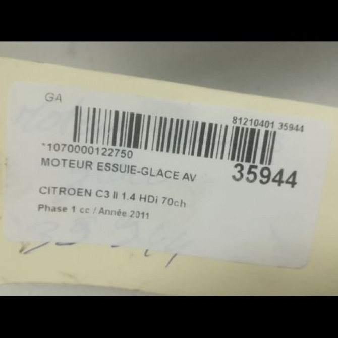 Moteur essuie-glace avant occasion CITROEN C3 II Phase 1 11-2009->02-2013 1.4 HDi 70ch 6405QC 3