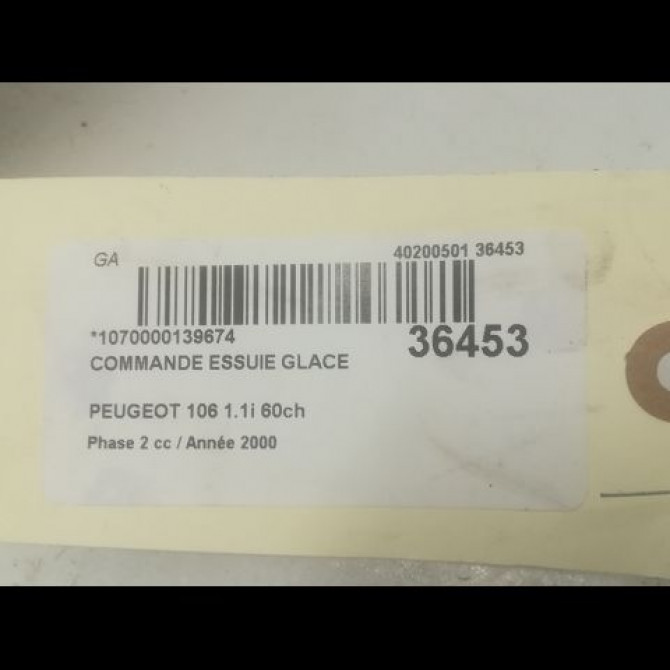 Commande essuie glace occasion PEUGEOT 106 Phase 2 04-1996->09-2003 1.1i 60ch 6239G6 3