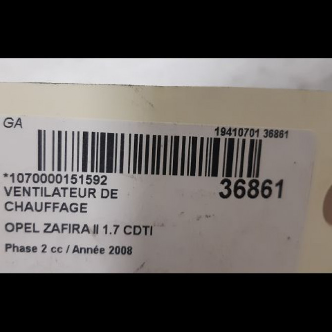 Ventilateur de chauffage occasion OPEL ZAFIRA II Phase 2 01-2008->12-2014 1.7 CDTI 125ch 13214734 3