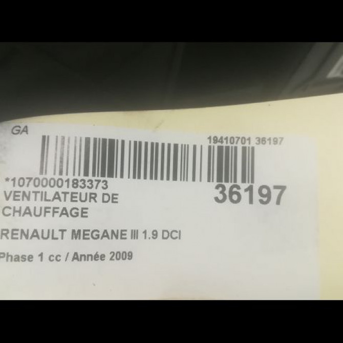 Ventilateur de chauffage occasion RENAULT MEGANE III Phase 1 11-2008->01-2012 1.9 DCI 130ch 272104937R 3