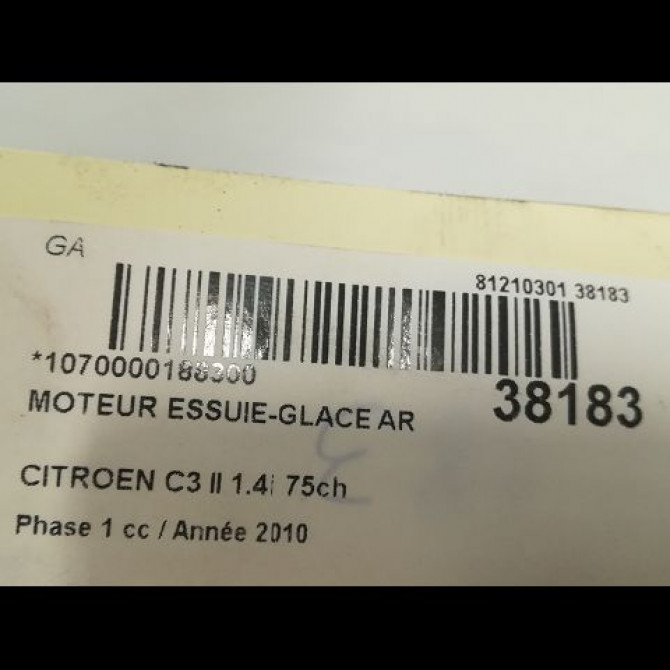 Moteur essuie-glace arrière occasion CITROEN C3 II Phase 1 11-2009->02-2013 1.4i 75ch 6405QJ 3