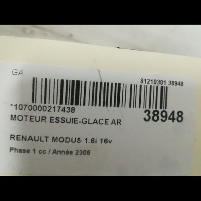 Moteur essuie-glace arrière occasion RENAULT MODUS Phase 1 09-2004->12-2007 1.6i 16v 8200313354 3