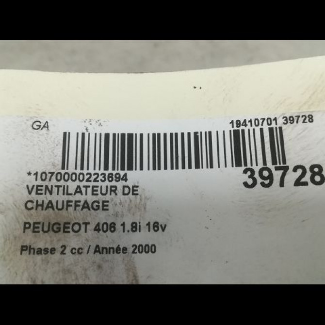 Ventilateur de chauffage occasion PEUGEOT 406 Phase 2 04-1999->04-2004 1.8i 16v 6441K9 3
