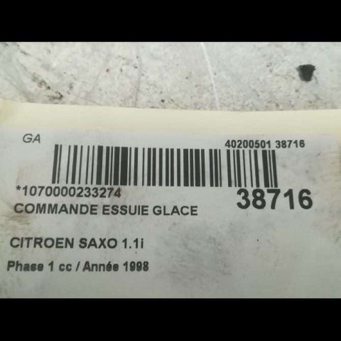 Commande essuie glace occasion CITROEN SAXO Phase 1 03-1996->09-1999 1.1i 6239G6 3