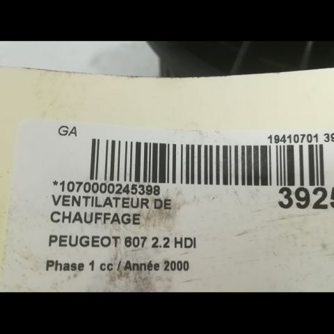 Ventilateur de chauffage occasion PEUGEOT 607 Phase 1 11-1999->09-2004 2.2 HDI 6441K9 3