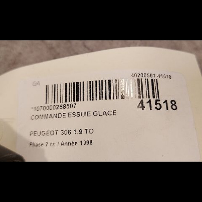 Commande essuie glace occasion PEUGEOT 306 Phase 2 04-1997->03-2002 1.9 TD 6239G6 3