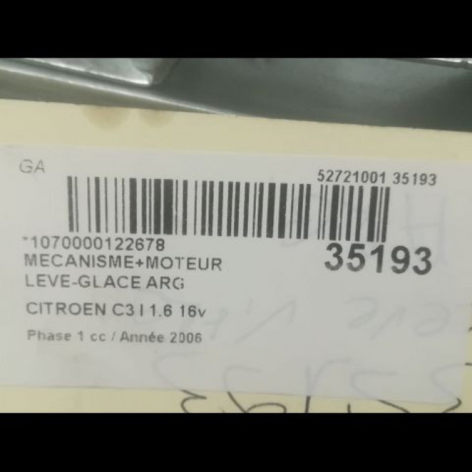 Mecanisme+moteur leve-glace arg occasion CITROEN C3 I Phase 1 04-2002->10-2005 1.6 16v 922388 4