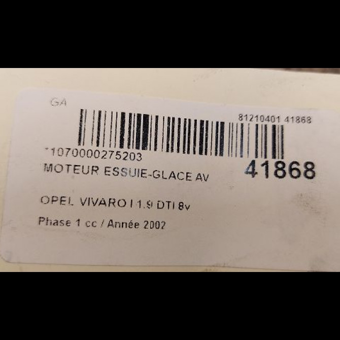 Moteur essuie-glace avant occasion OPEL VIVARO I Phase 1 10-2002->08-2006 1.9 DTI 8v 100ch 93160791 3