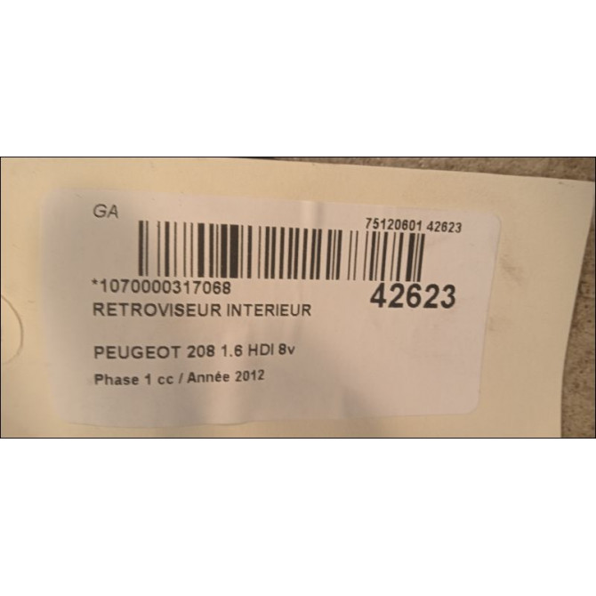 Retroviseur interieur occasion PEUGEOT 208 208 Phase 1 2012-03-01->2015-09-30 1.6 HDI 8v 115ch 815489 2