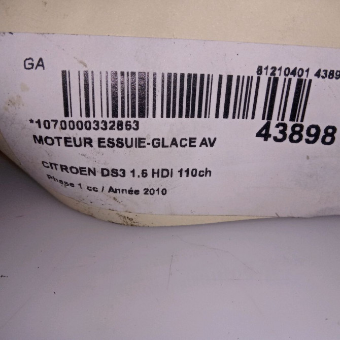 Moteur essuie-glace avant occasion CITROEN DS3 Phase 1 11-2009->03-2014 1.6 HDi 110ch 6405QC 4