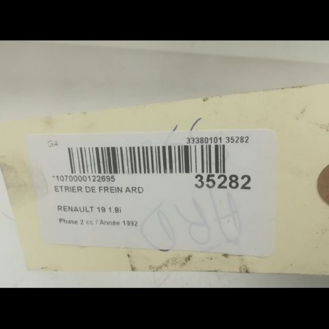 Etrier de frein arrière droit occasion RENAULT 19 Phase 2 04-1992->04-1997 1.8i 3