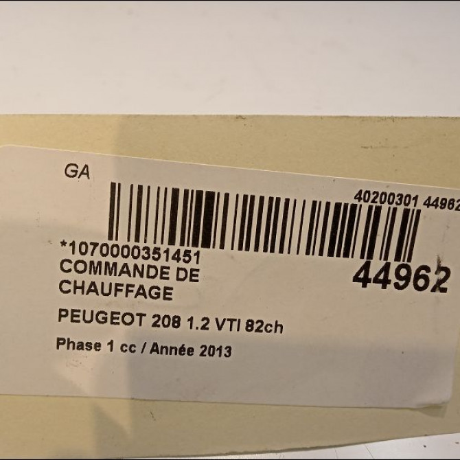 Commande de chauffage occasion PEUGEOT 208 208 Phase 1 2012-03-01->2015-09-30 1.2 VTI 82ch 9819611580 3