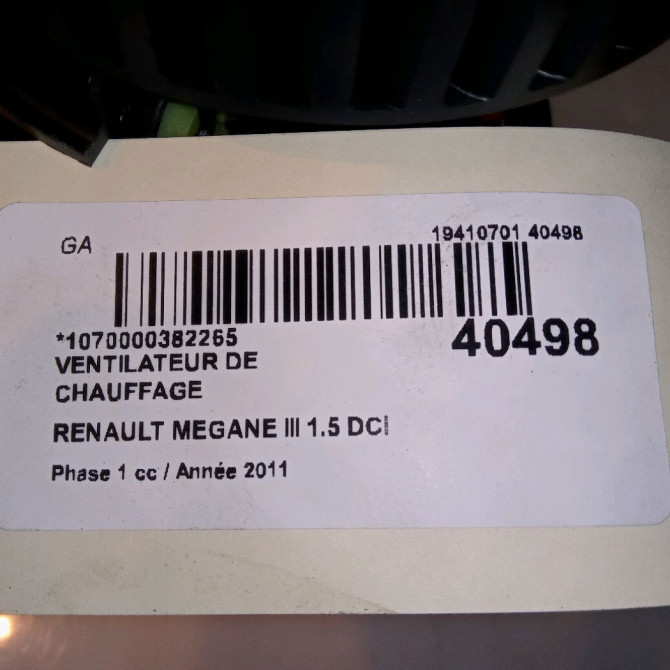 Ventilateur de chauffage occasion RENAULT MEGANE III Phase 1 11-2008->01-2012 1.5 DCI 110ch 272104937R 4