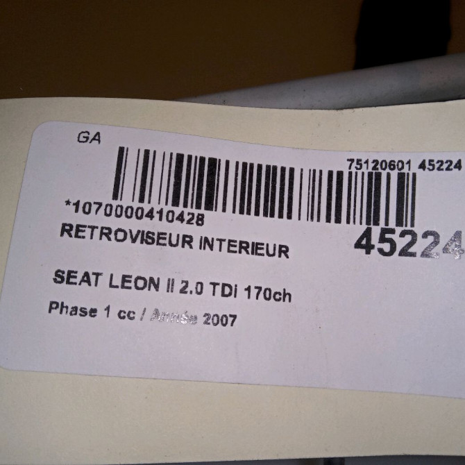 Retroviseur interieur occasion SEAT LEON II Phase 1 09-2005->05-2009 2.0 TDi 170ch 5P0857511HY20 5