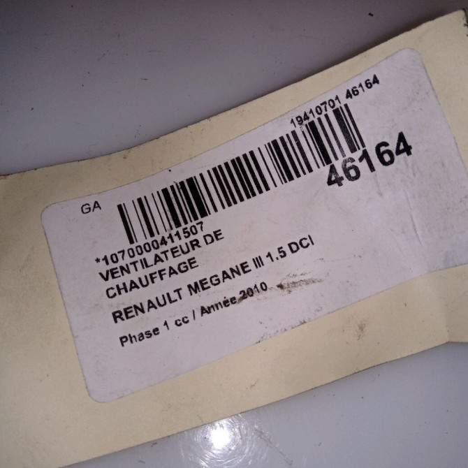 Ventilateur de chauffage occasion RENAULT MEGANE III Phase 1 11-2008->01-2012 1.5 DCI 110ch 272104937R 4