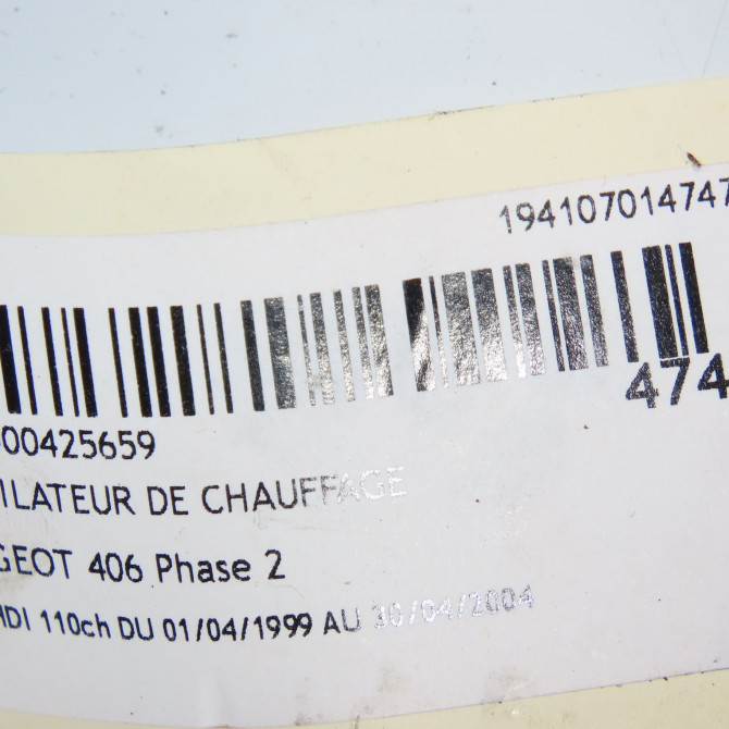 Ventilateur de chauffage occasion PEUGEOT 406 Phase 2 04-1999->04-2004 2.0 HDI 110ch 6441K9 4