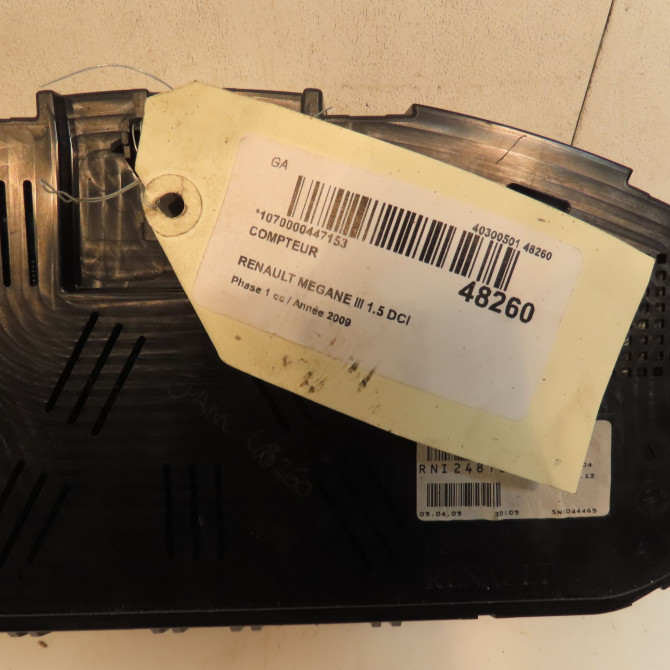 Compteur occasion RENAULT MEGANE III Phase 1 11-2008->01-2012 1.5 DCI 105ch 248100342R 5