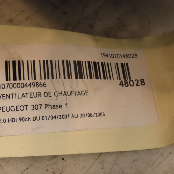 Ventilateur de chauffage occasion PEUGEOT 307 Phase 1 04-2001->06-2005 2.0 HDI 90ch 6441P1 4