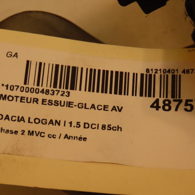 Moteur essuie-glace avant occasion DACIA LOGAN I Phase 2 MVC 10-2008->01-2013 1.5 DCI 85ch 3