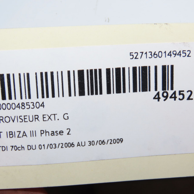 Retroviseur exterieur gauche occasion SEAT IBIZA III Phase 2 03-2006->06-2009 1.4 TDI 70ch 6L1857507T9B9 4