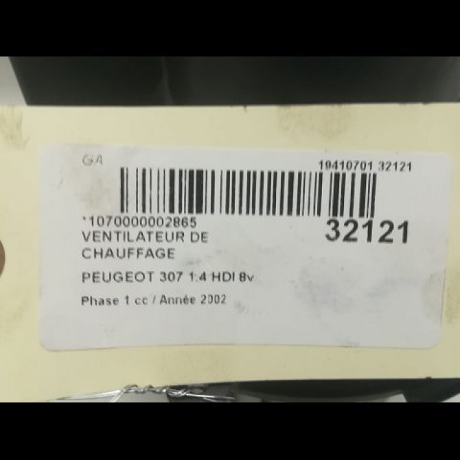 Ventilateur de chauffage occasion PEUGEOT 307 Phase 1 04-2001->06-2005 1.4 HDI 8v 70ch 6441P1 3